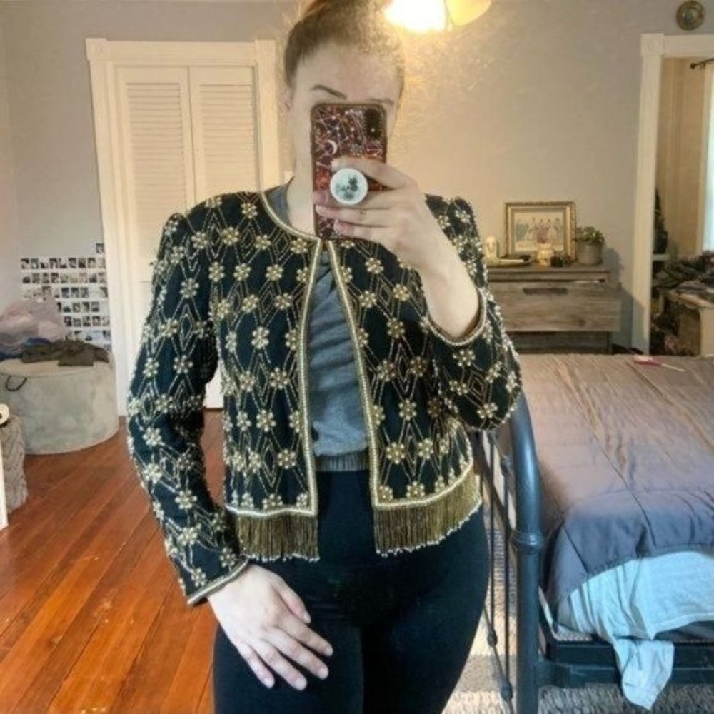 VINTAGE NIPON NIGHT BEADED FRINGE SILK JACKET 8